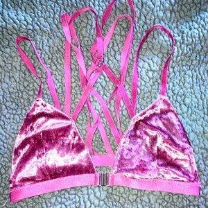 Pink crushed velvet harness top